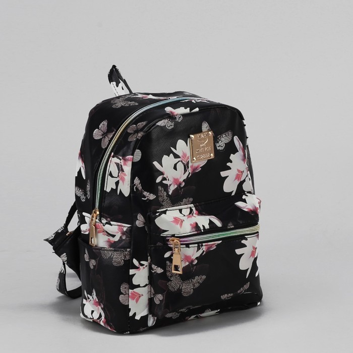 Рюкзак детский "Цветы", отдел на молнии, 3 наружных кармана, цвет чёрный