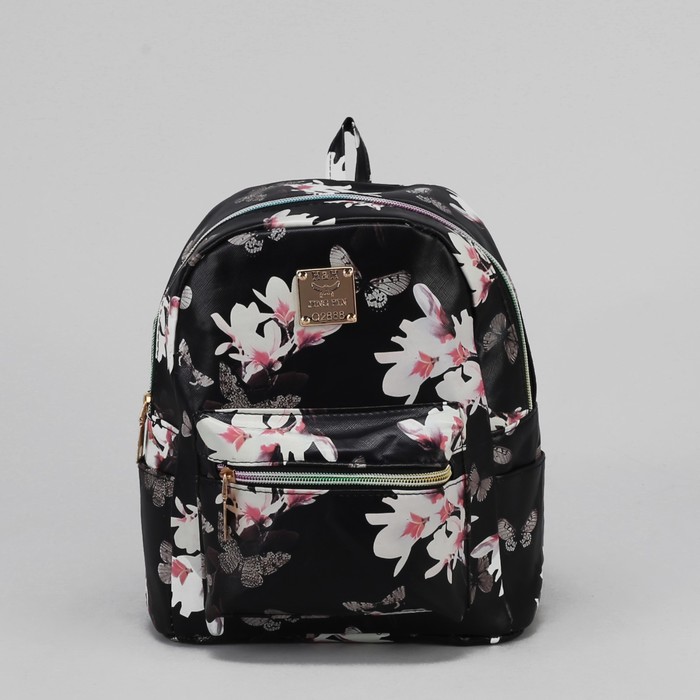 Рюкзак детский "Цветы", отдел на молнии, 3 наружных кармана, цвет чёрный