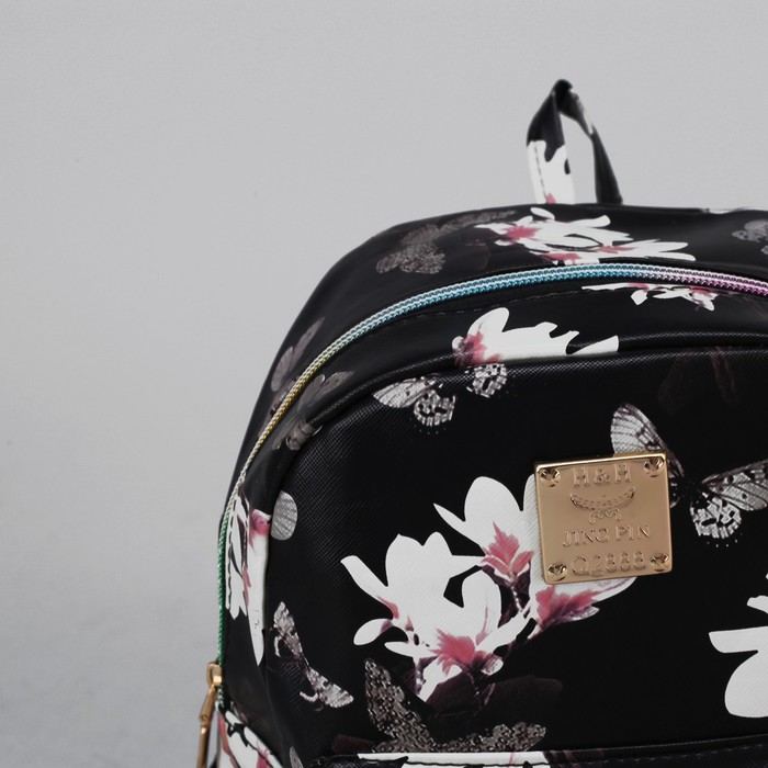 Рюкзак детский "Цветы", отдел на молнии, 3 наружных кармана, цвет чёрный
