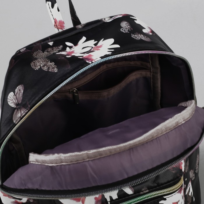 Рюкзак детский "Цветы", отдел на молнии, 3 наружных кармана, цвет чёрный