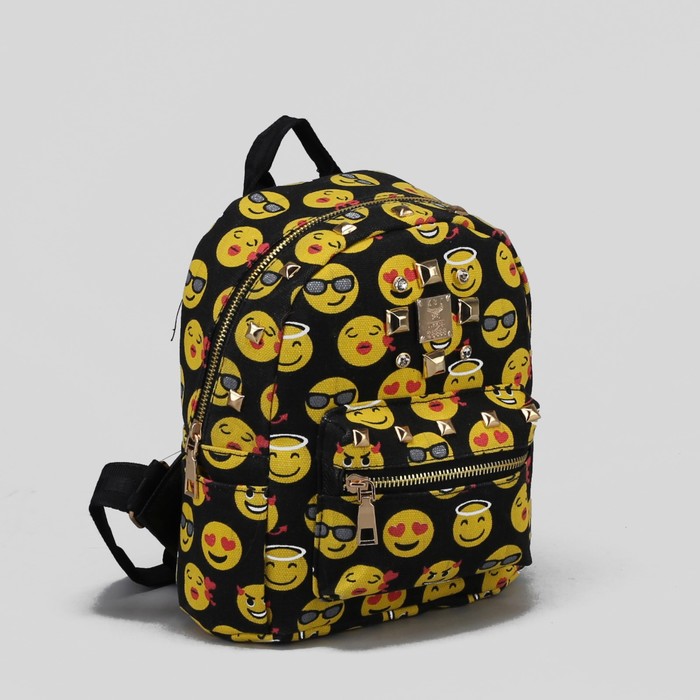Рюкзак детский "Смайлик", отдел на молнии, 3 наружных кармана, цвет чёрный