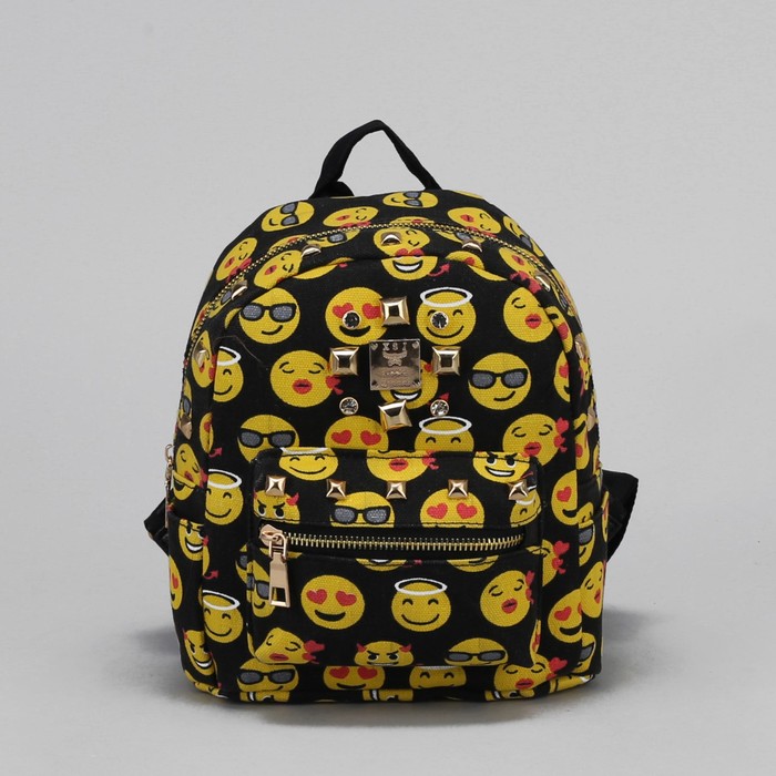 Рюкзак детский "Смайлик", отдел на молнии, 3 наружных кармана, цвет чёрный