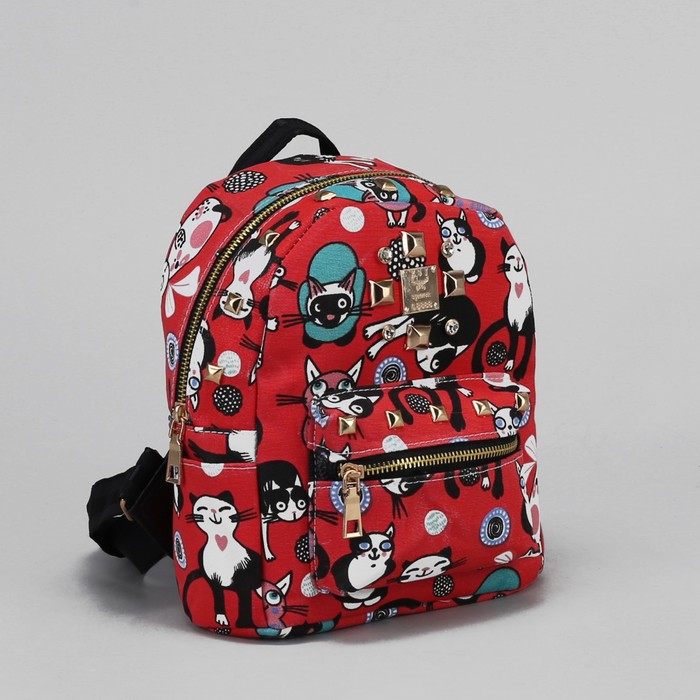 Рюкзак детский "Кошки", отдел на молнии, 3 наружных кармана, цвет красный