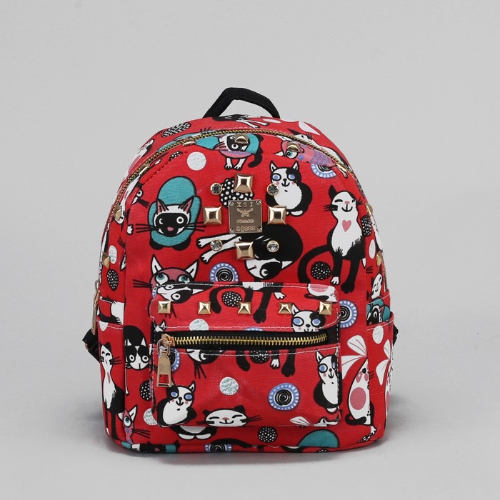 Рюкзак детский "Кошки", отдел на молнии, 3 наружных кармана, цвет красный