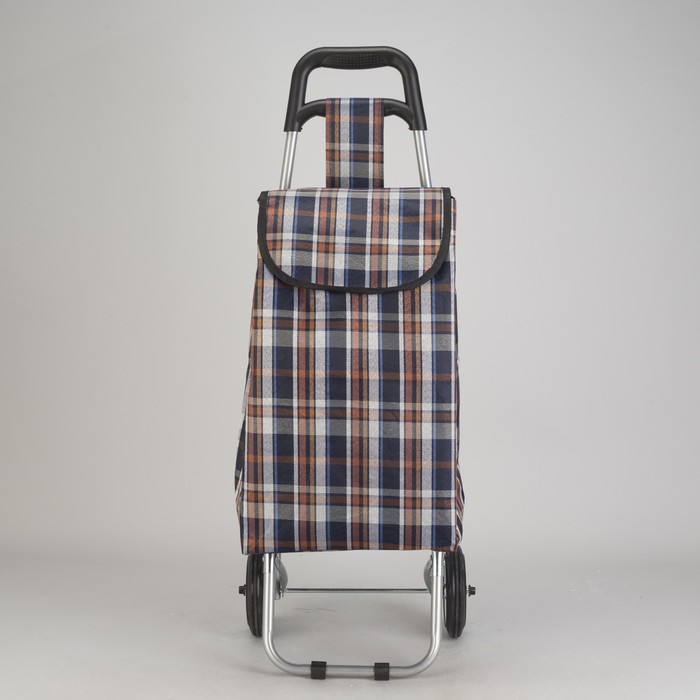 Сумка хозяйственная на тележке, крупная клетка, цвет коричневый