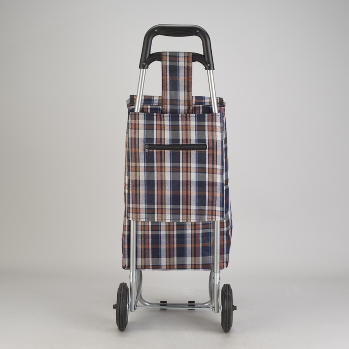 Сумка хозяйственная на тележке, крупная клетка, цвет коричневый