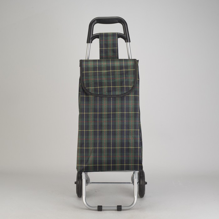 Сумка хозяйственная на тележке, крупная клетка, цвет зелёный