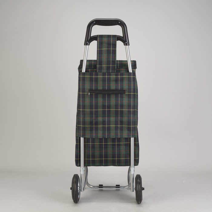 Сумка хозяйственная на тележке, крупная клетка, цвет зелёный