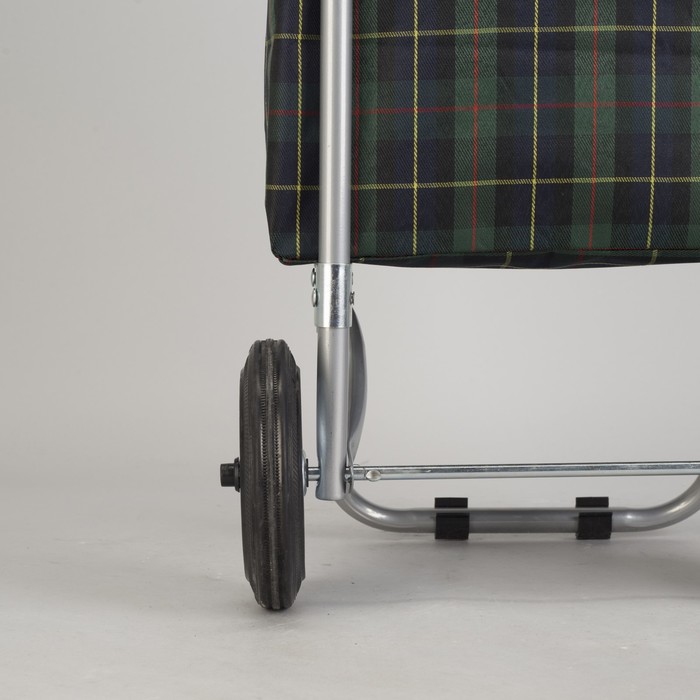 Сумка хозяйственная на тележке, крупная клетка, цвет зелёный