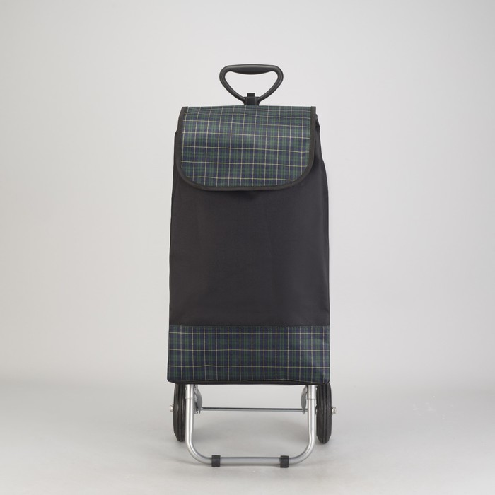 Сумка хозяйственная на тележке, крупная клетка, цвет чёрный