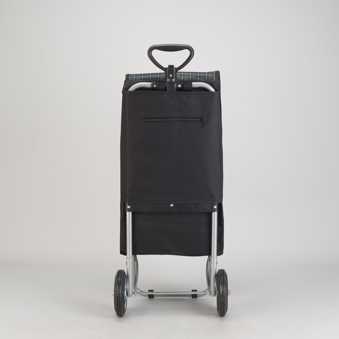 Сумка хозяйственная на тележке, крупная клетка, цвет чёрный