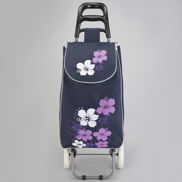 Сумка хозяйственная на тележке "Цветы", цвет синий