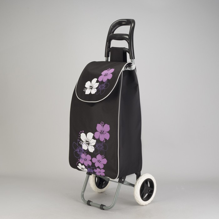 Сумка хозяйственная на тележке "Цветы", цвет чёрный