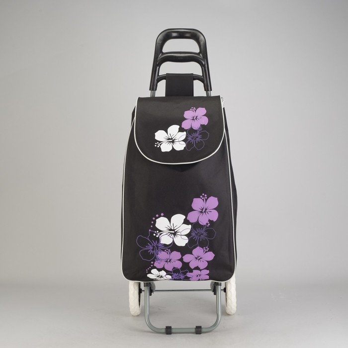 Сумка хозяйственная на тележке "Цветы", цвет чёрный