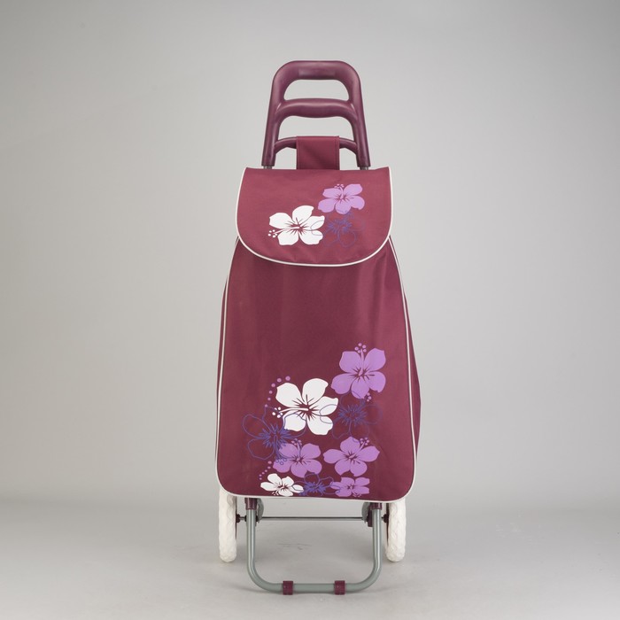 Сумка хозяйственная на тележке "Цветы", цвет бордовый