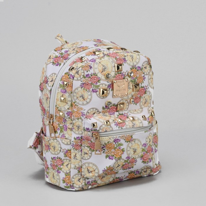 Рюкзак детский "Часы", отдел на молнии, 3 наружных кармана, цвет белый