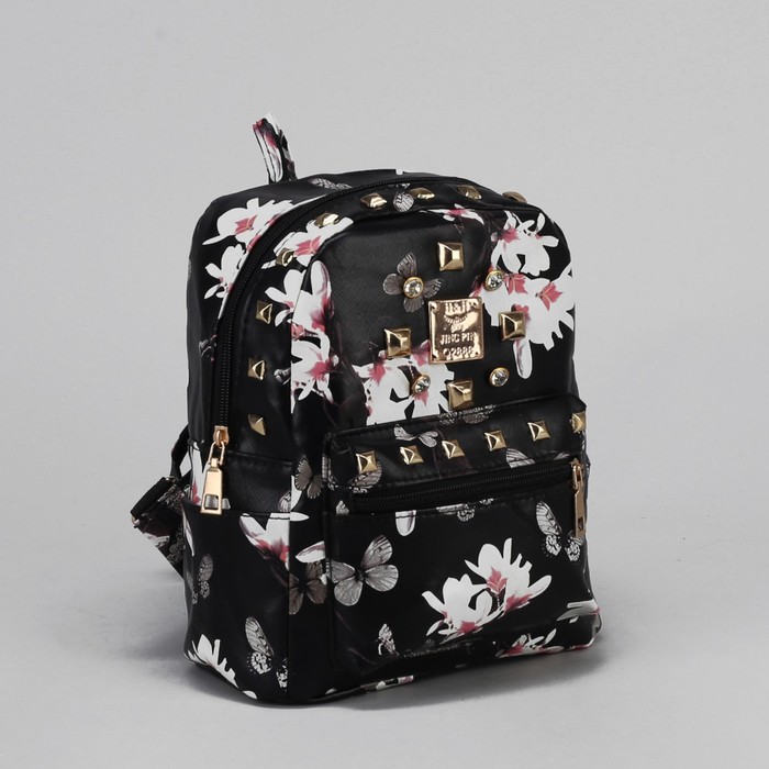 Рюкзак детский "Цветы", отдел на молнии, 3 наружных кармана, цвет чёрный