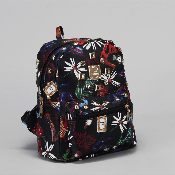 Рюкзак детский "Ромашки", отдел на молнии, 3 наружных кармана, цвет чёрный