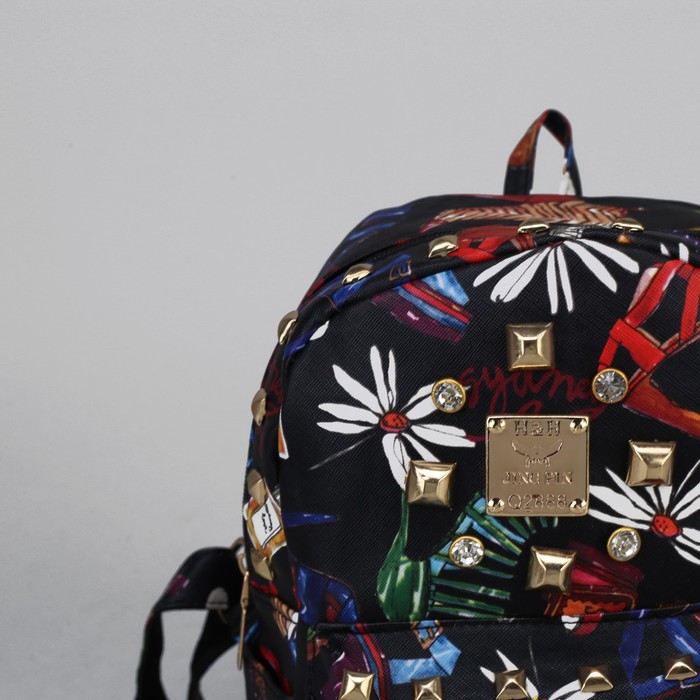 Рюкзак детский "Ромашки", отдел на молнии, 3 наружных кармана, цвет чёрный