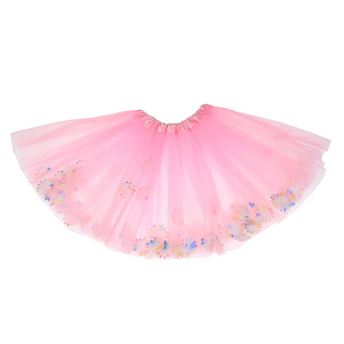 Карнавальная юбка "Цветочки" 3-х слойная 4-6 лет, цвет розовый