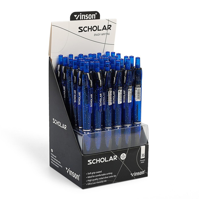 Ручка шариковая авт 0,7мм Vinson корпус синий тонирован с резин держ стержень масляный синий   35675