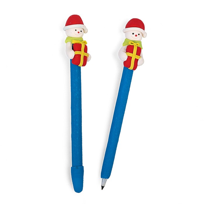 Ручка шариковая-прикол Снеговик с подарком