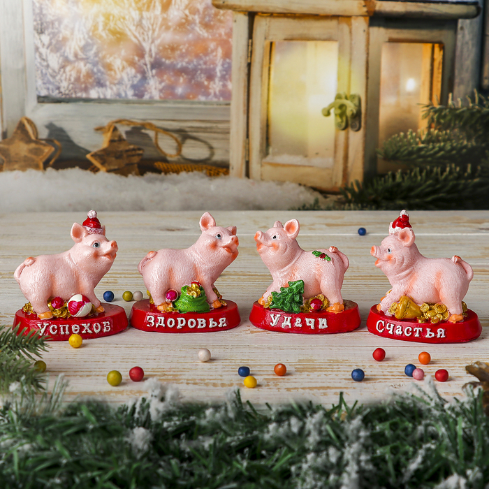 Сувенир полистоун "Поросёнок новогодний" МИКС 7,7х7,4х4,8 см
