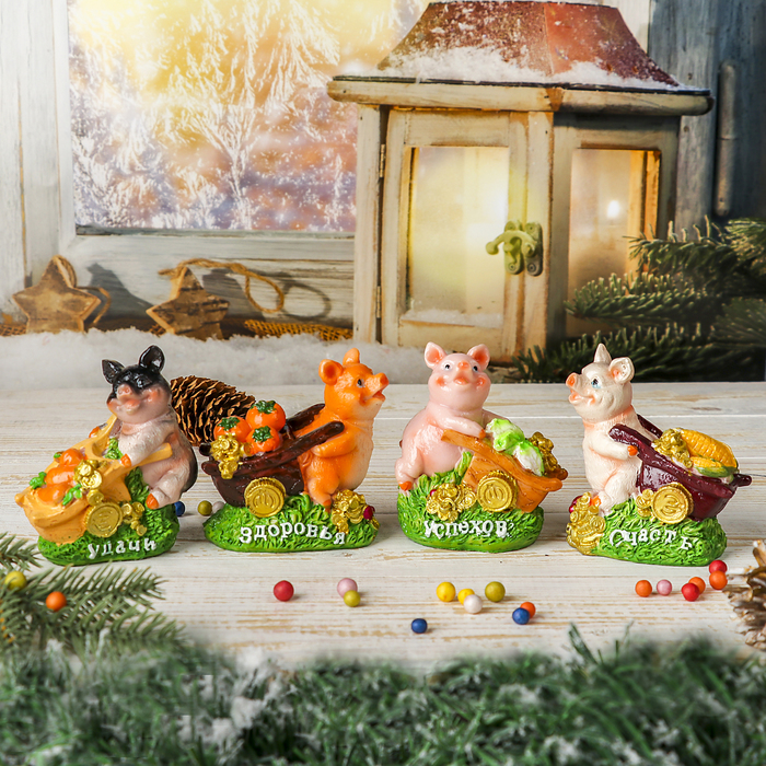 Сувенир полистоун "Поросёнок с телегой овощей" МИКС 8,5х8,5х4,6 см