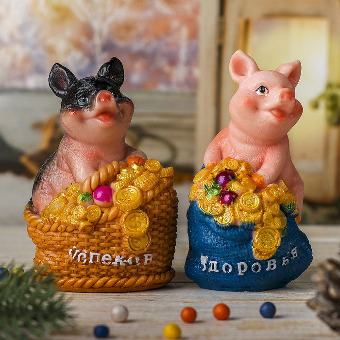 Копилка полистоун "Поросёнок с монетами и самоцветами" МИКС 11х6,8х6 см