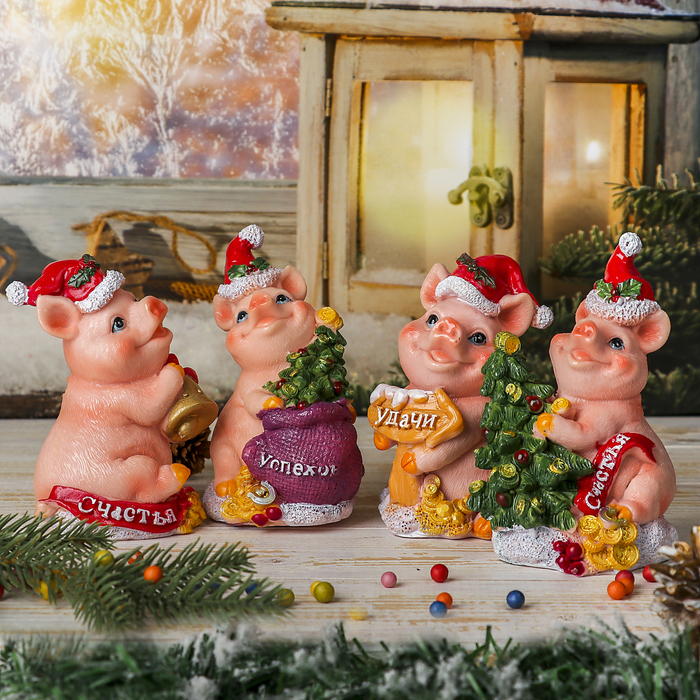 Копилка полистоун "Поросёнок новогодний" МИКС 13х7х8 см