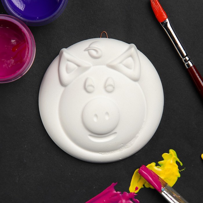 Фигурка под раскраску (с подвесом) "Хрюшка анфас №1" 8х8см