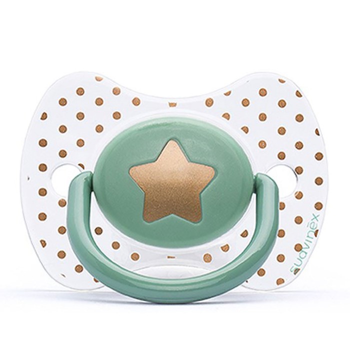 Пустышка Suavinex Haute Couture от 0-4 мес., физиол. (вишня), силикон, зелён, "Звезда"