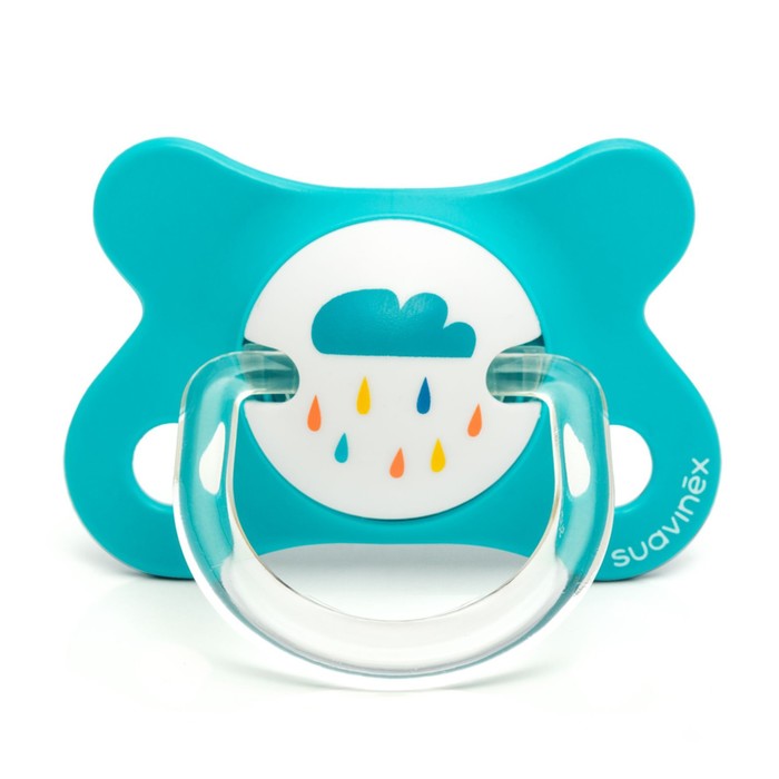 Пустышка Suavinex до 4 мес., физиологическая силиконовая, голубая, "Динозавр"