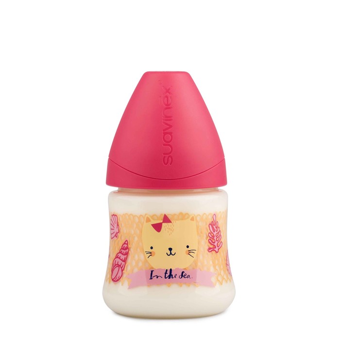 Бутылочка Suavinex 150мл., от 0-6 мес., с анатом. латексной соской, роз.море , розовая