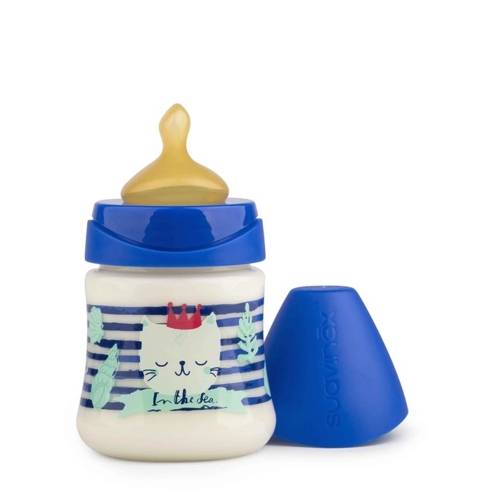 Бутылочка Suavinex 150мл., от 0-6 мес., с анатом. латексной соской, син.море , синяя