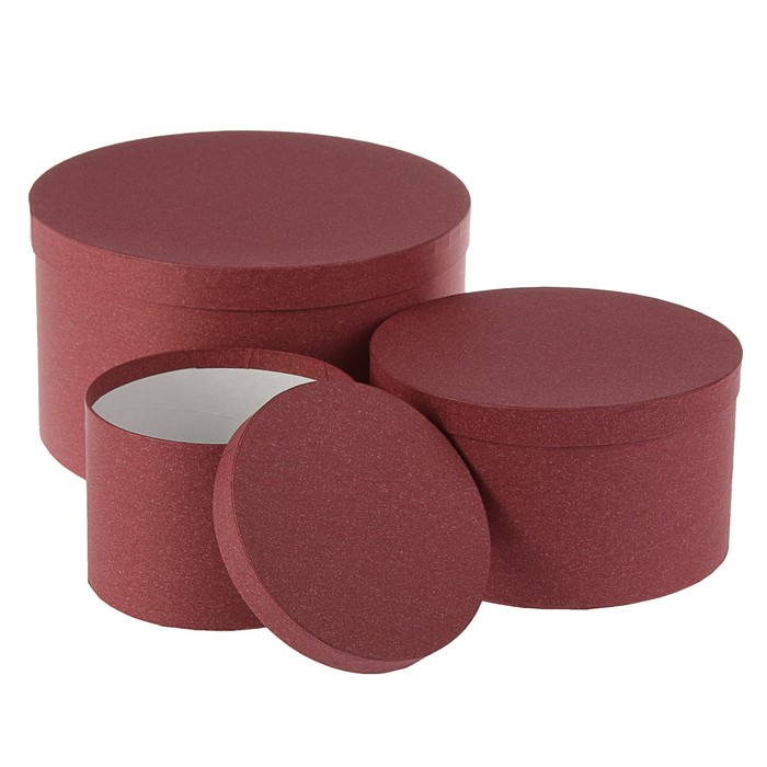 Набор круглых коробок 3в1 "Бордовый ковролин", 30 х 30 х 15 - 20 х 20 х 10 см