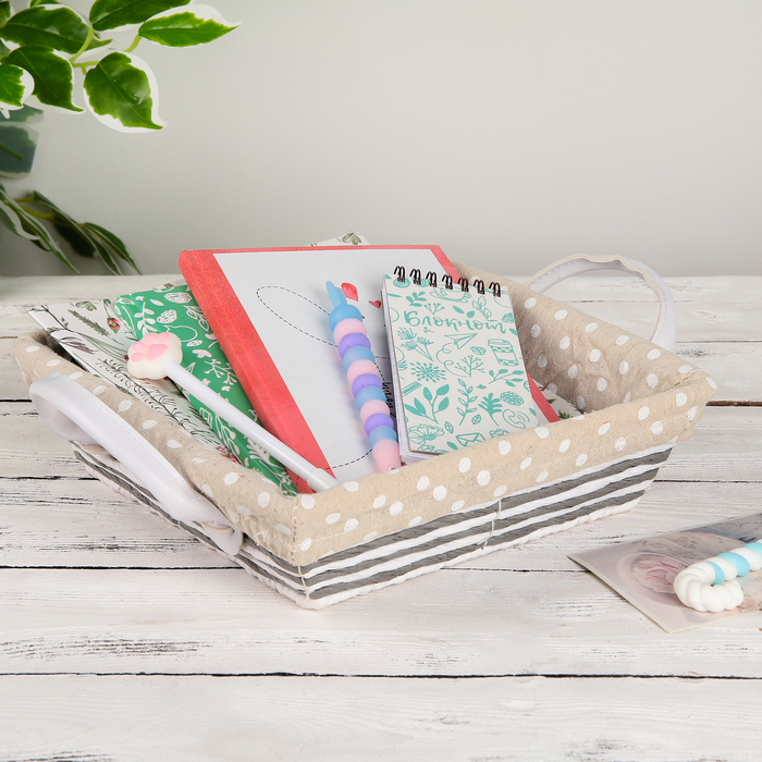 Корзина для хранения плетеная с ручками 31х25х10 см "Горох", цвет бежевы