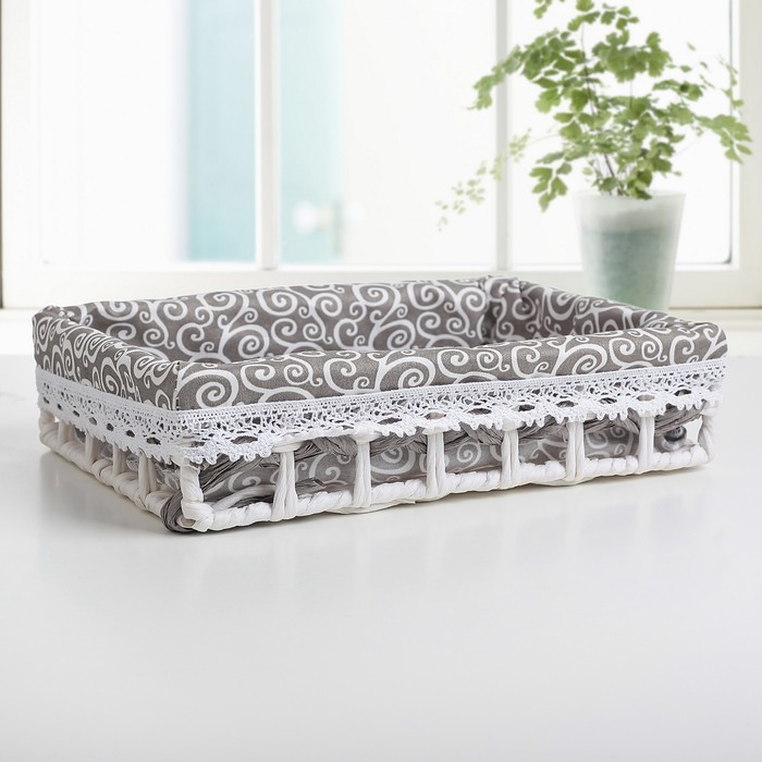 Корзина для хранения плетеная 25х16х6 см "Вьюнок", цвет серый