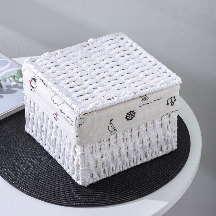 Корзина для хранения плетеная "Море" 20х20х15 см с крышкой