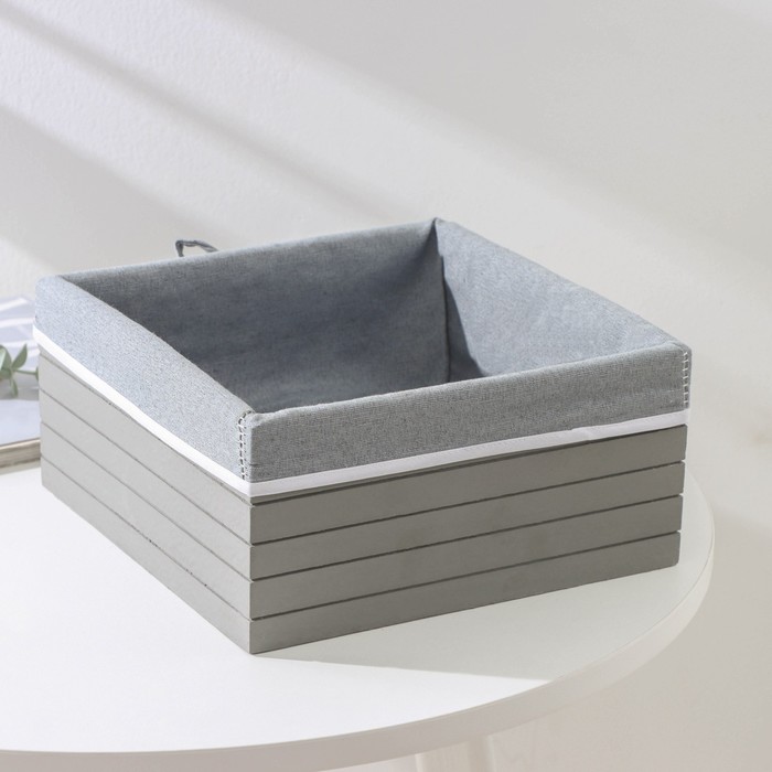 Корзина для хранения деревянная квадратная "Storage" 23х23х11 см, цвет серый, большая