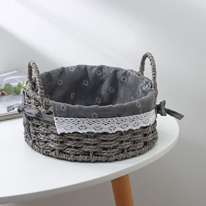 Корзина для хранения плетеная круглая &quot;Маргаритки&quot; 21х21х13 см, цвет серый, малая
