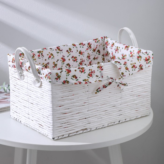 Корзина для хранения плетеная с ручками &quot;Цветочки&quot; 36х24х21 см, средняя