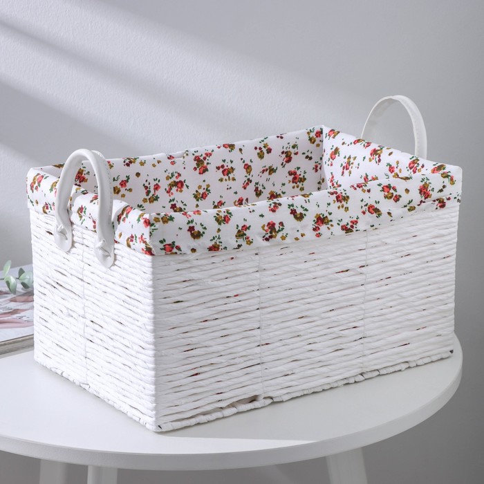 Корзина для хранения плетеная с ручками "Цветочки" 36х24х21 см, средняя