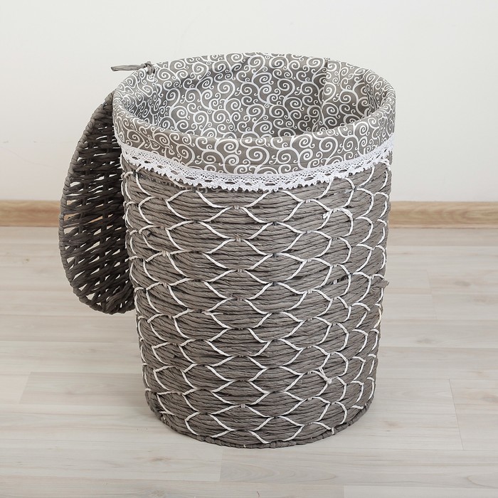 Корзина для белья плетеная круглая "Вьюнок" 34х34х42 см, серый, малая