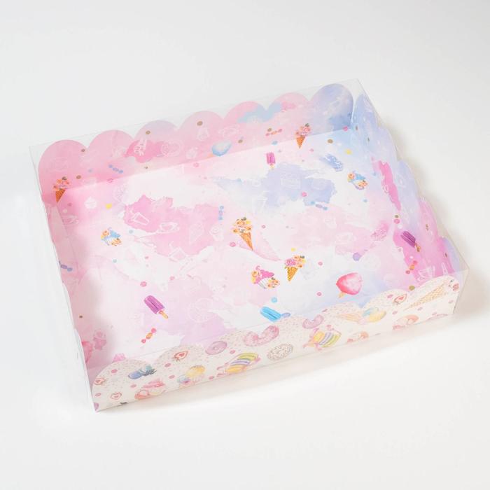 Коробка для кондитерских изделий с PVC крышкой «Вкусности», 30 х 40 х 8 см