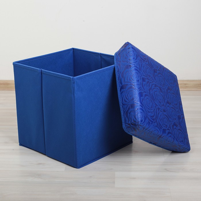 Пуф складной 31х31х32 см "Розы", синий