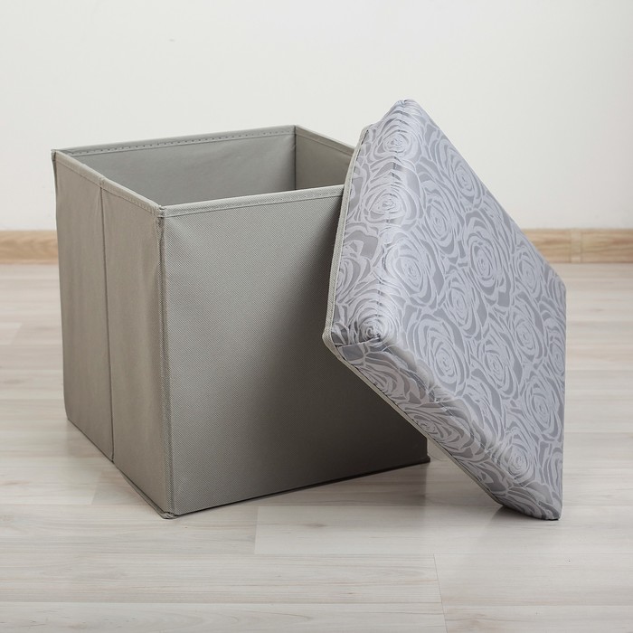 Пуф складной 31х31х32 см "Розы", серый