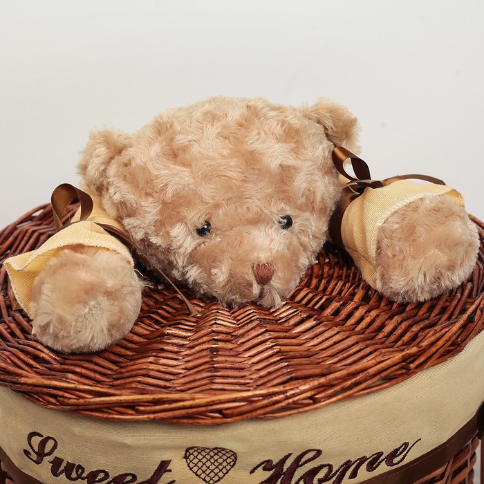 Корзина для белья плетеная круглая "Медвежонок" 36х36х40 см, большая 1