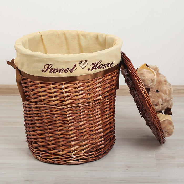 Корзина для белья плетеная круглая "Медвежонок" 45х45х55 см, большая 2