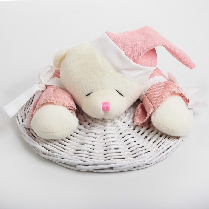 Корзина для белья плетеная круглая "Медвежонок розовый" 21х21х15 см, малая